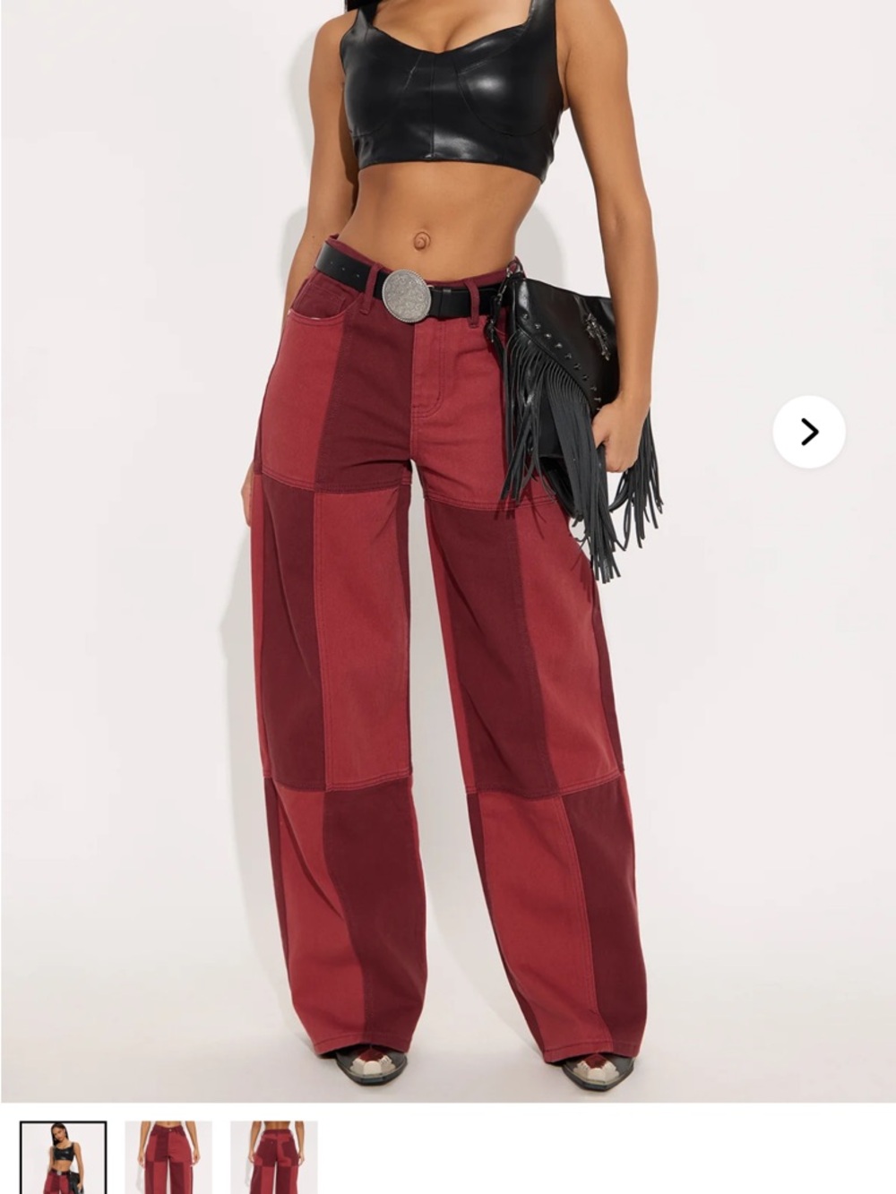 Wide-Leg Patchwork Pants - Red